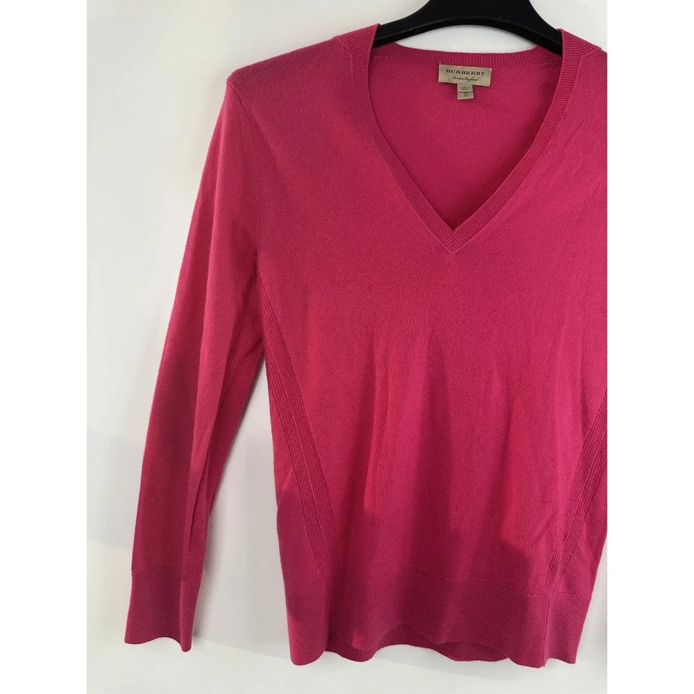Burberry London Cashmere Sweater Pink Nova Check Elbow Patch XS Luxury Designer - Picture 4 of 16